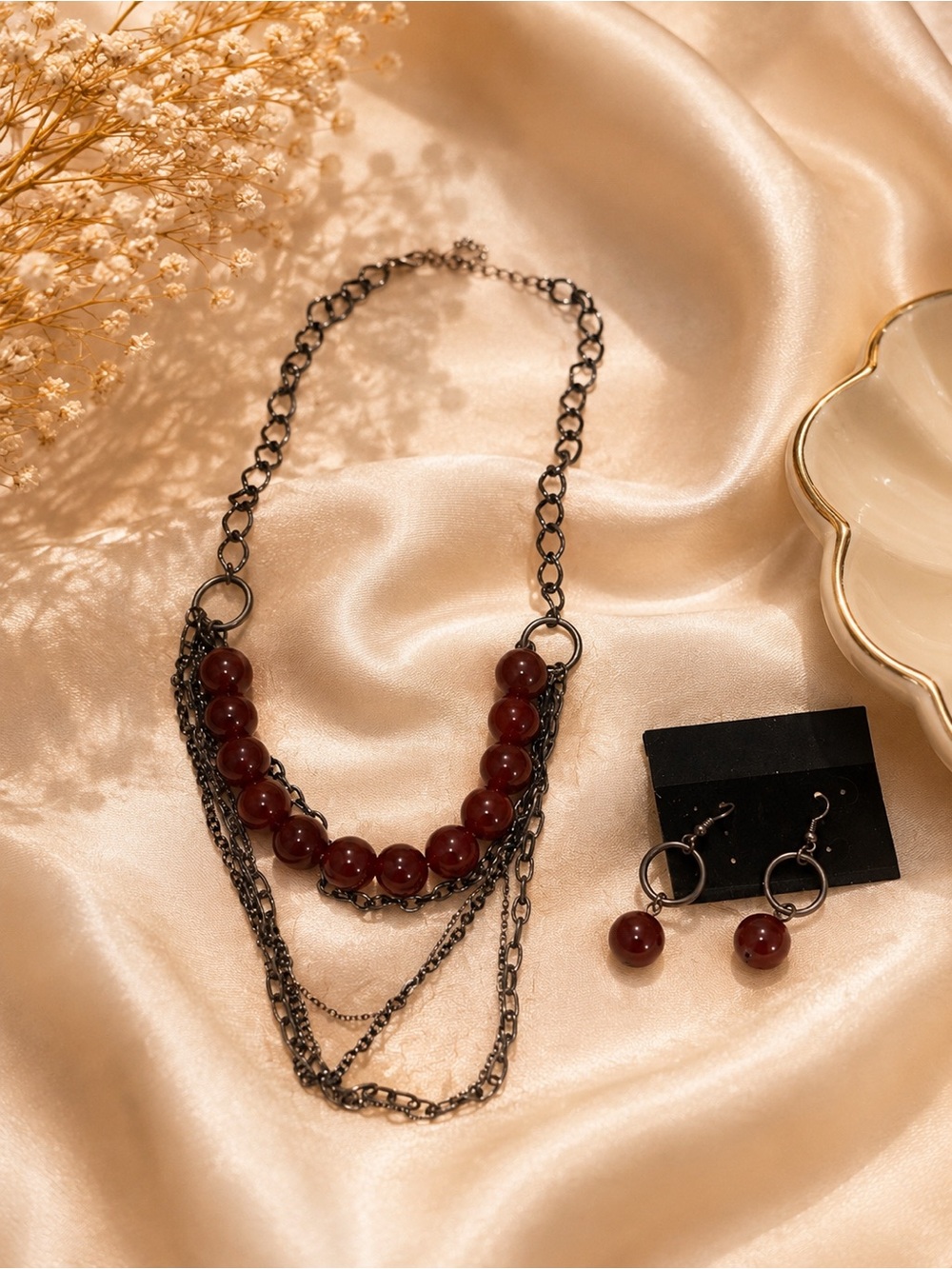 Elegant Red Beaded Necklace and Earring Set choose one